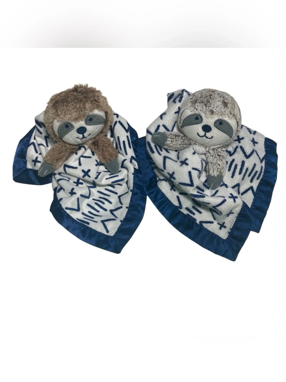 Lot - 2 Cloud Island Sloth Lovey 14” Security Blankets Target Blue Brown Frosted